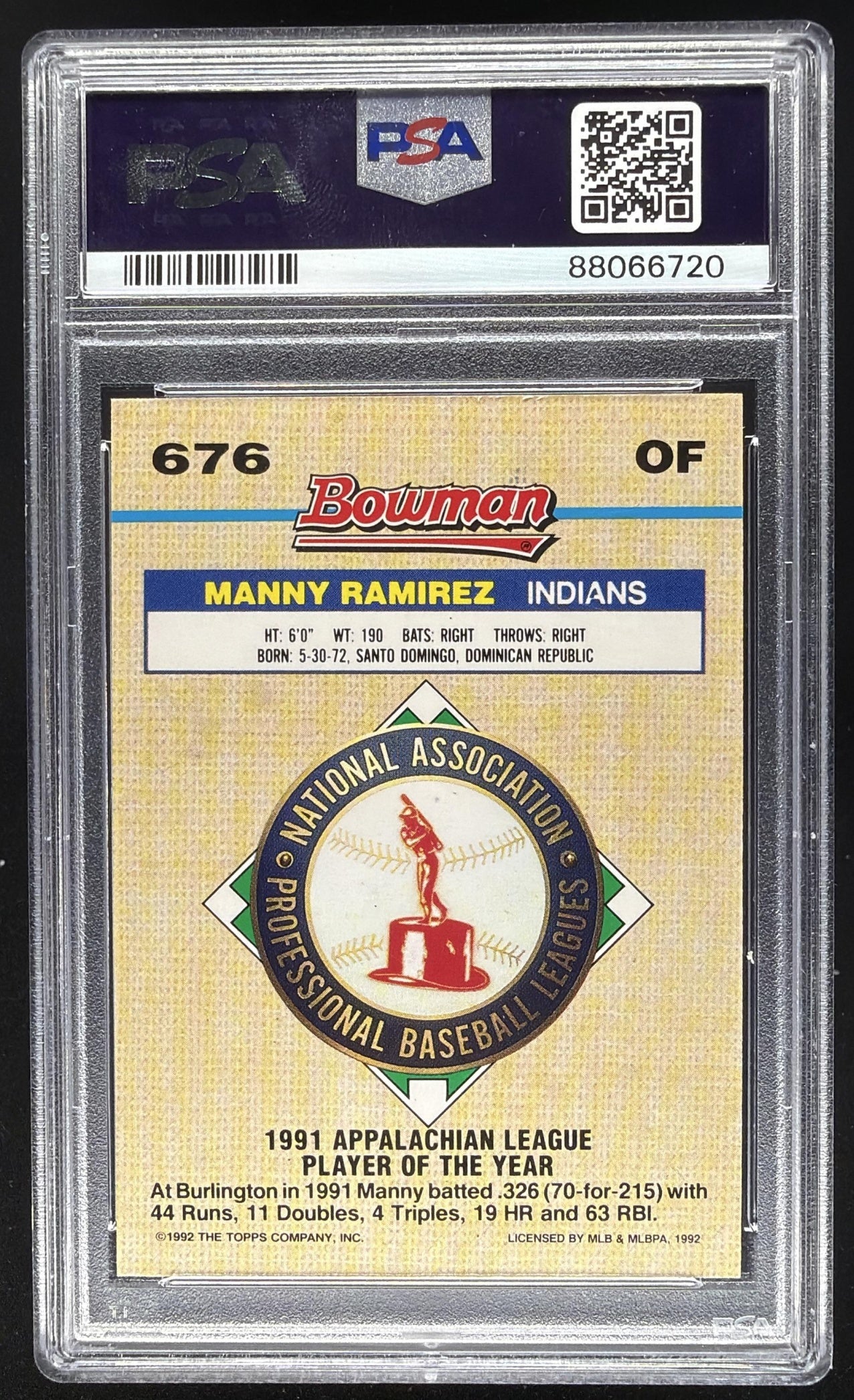 1992 Bowman Manny Ramirez #676 Foil RC PSA 10