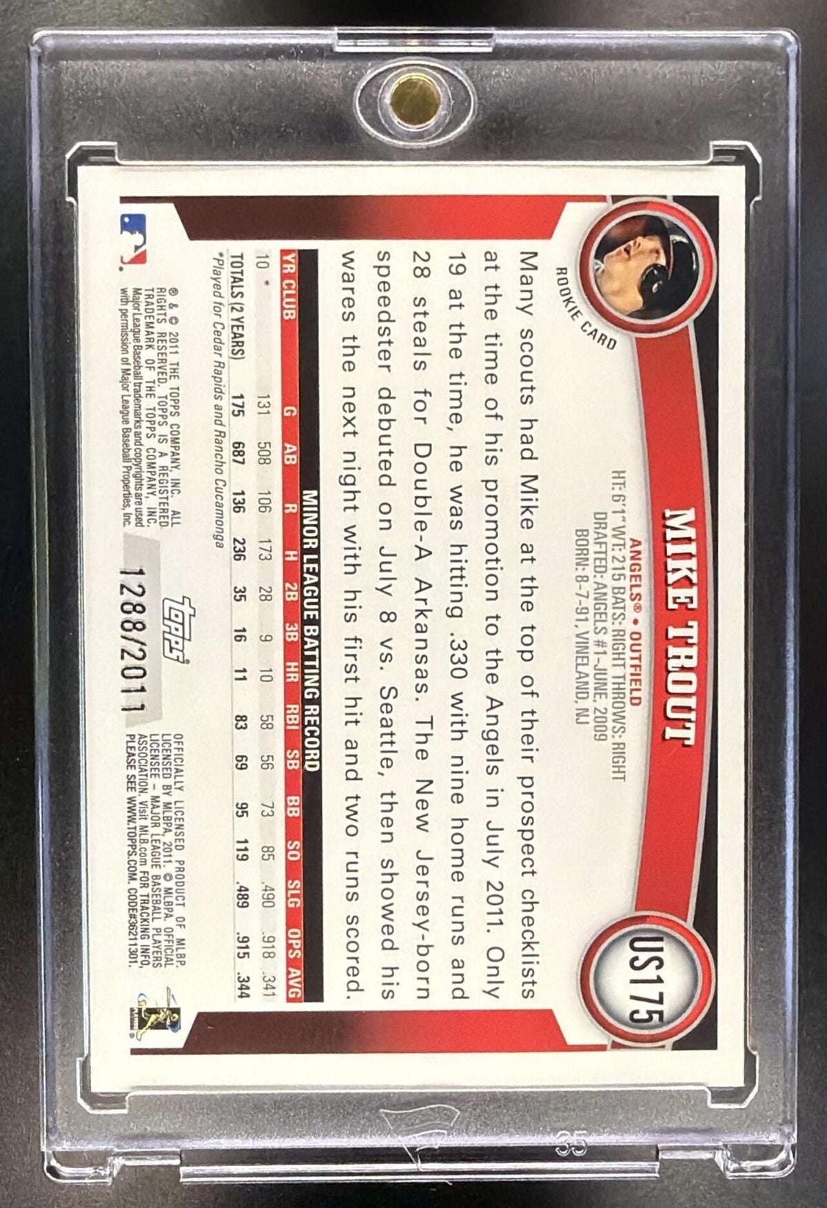 2011 Topps Update Mike Trout #US175 Gold 1288/2011 RC