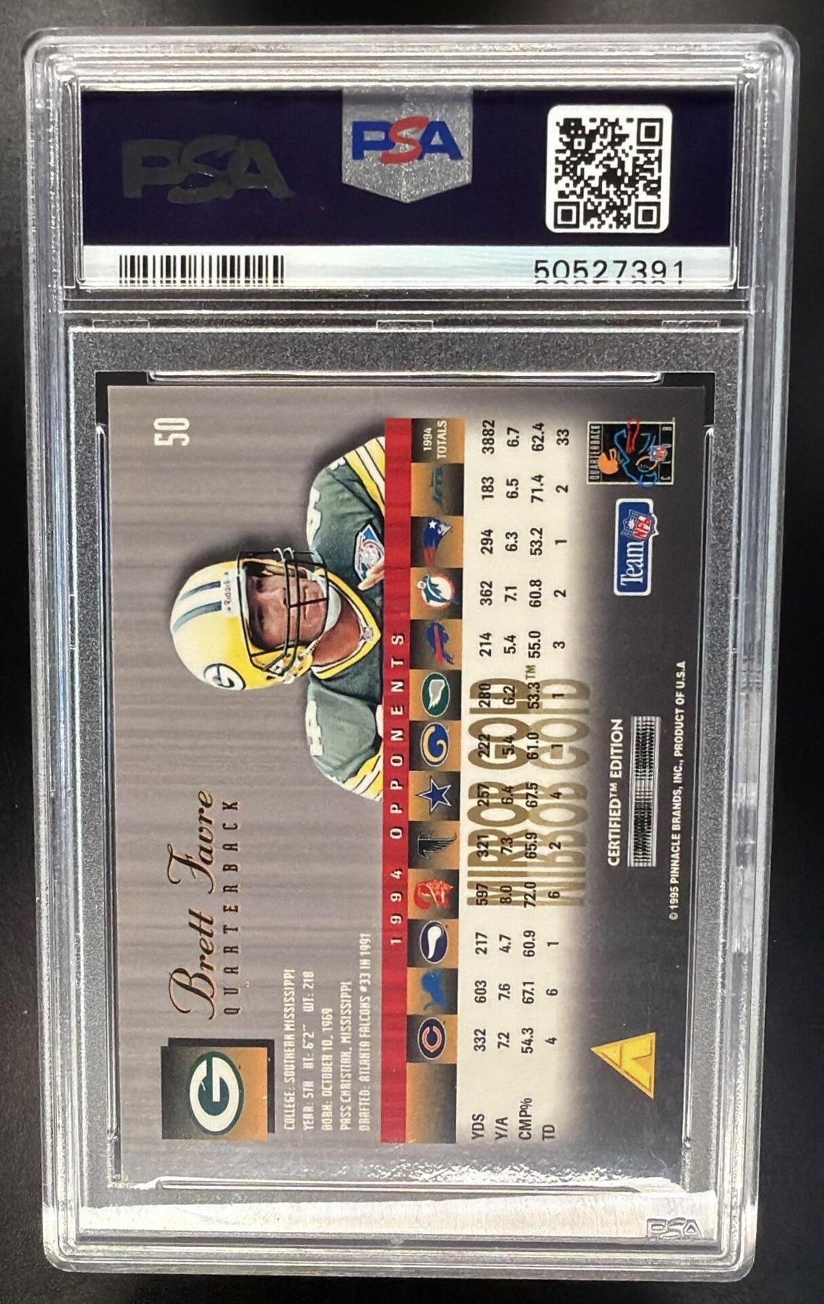 1995 Pinnacle Select Certified Brett Favre #50 Mirror Gold PSA 9