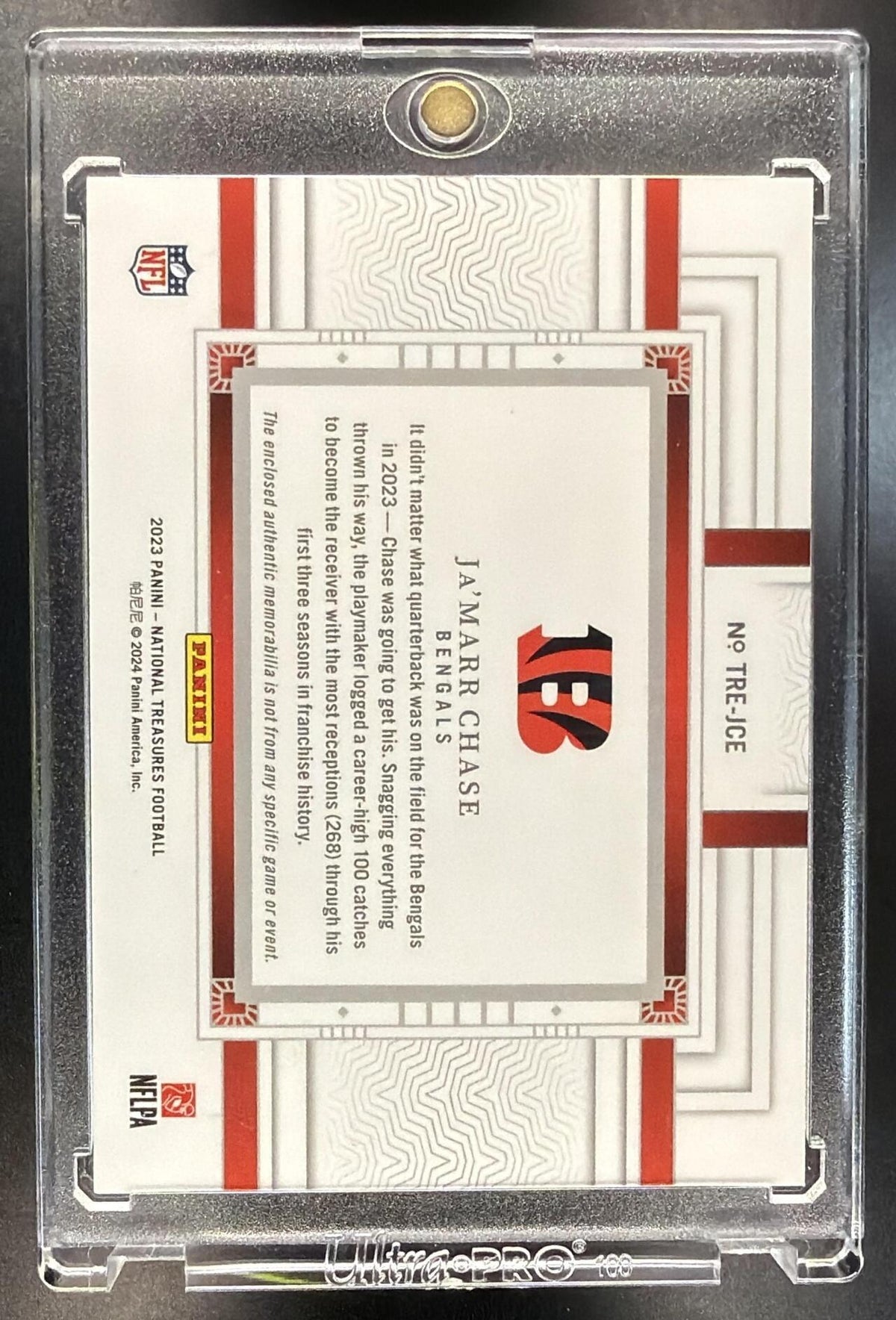 2023 Panini National Treasures Ja'Marr Chase #TRE-JCE Tremendous Treasures /25