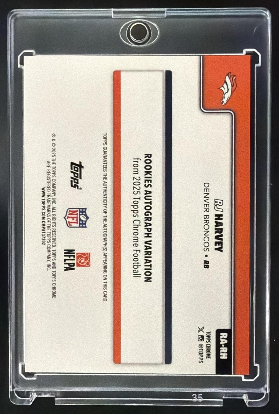 2025 Topps Chrome RJ Harvey #RA-RH Rookie Auto Gold Refractor 26/50 RC