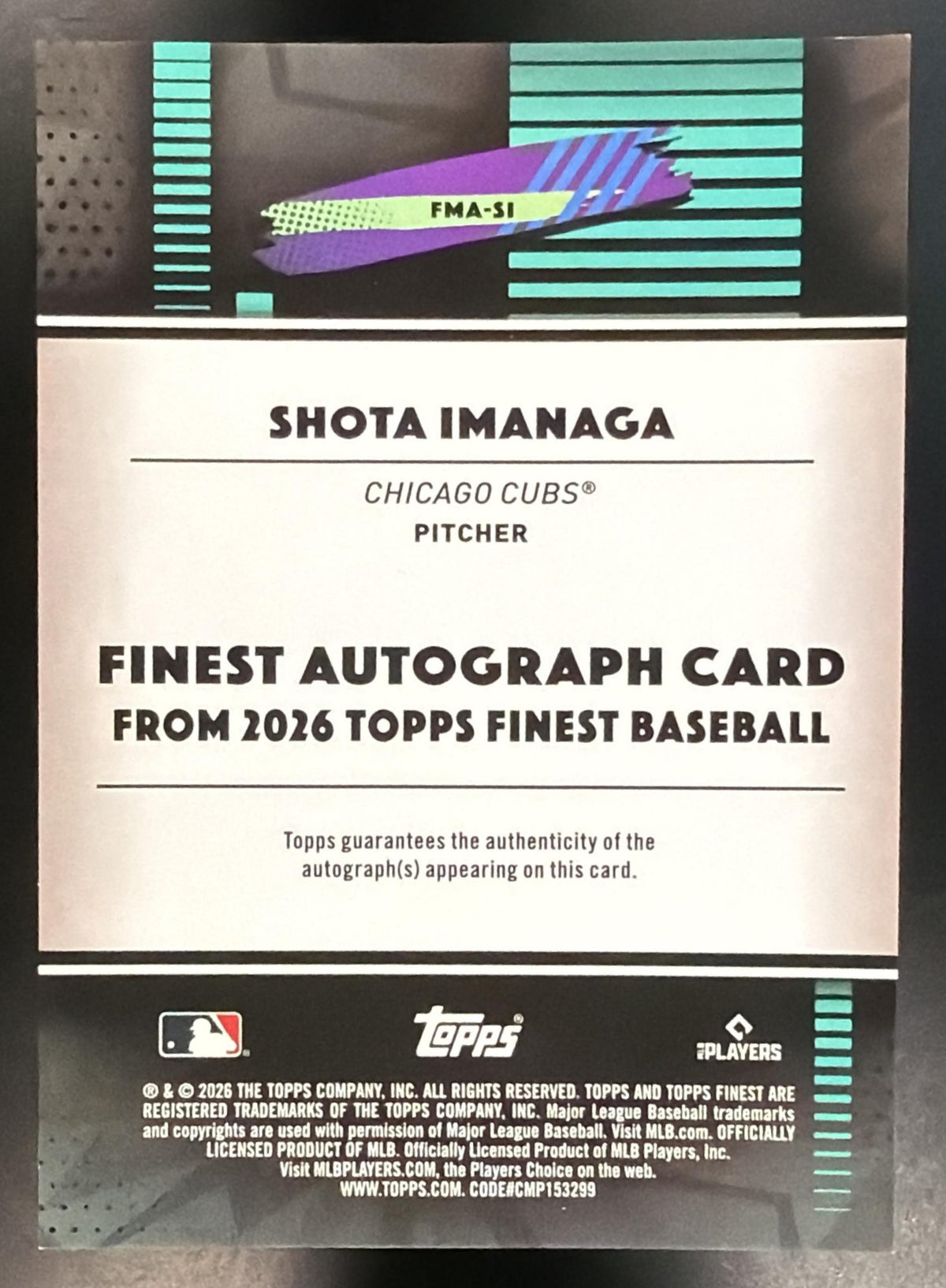 2026 Topps Finest Shota Imanaga #FMA-SI Mega Auto Gold Mini-Diamond Refractor 3/50