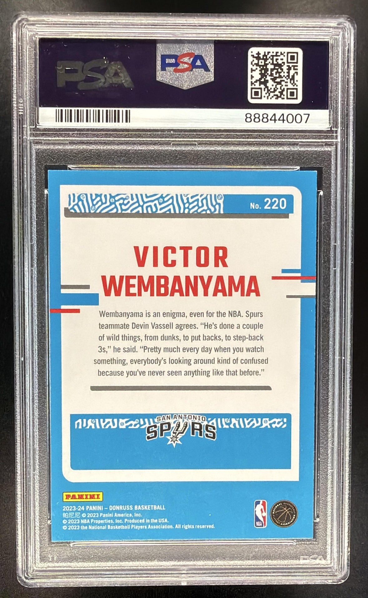 2023-24 Panini Donruss Victor Wembanyama #220 RC Rated Rookie PSA 10