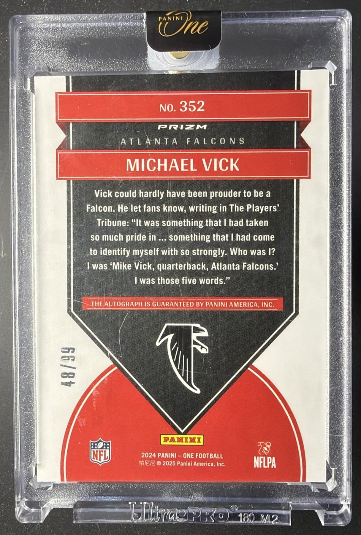 2024 Panini One Michael Vick #352 Once in a Franchise Auto 48/99