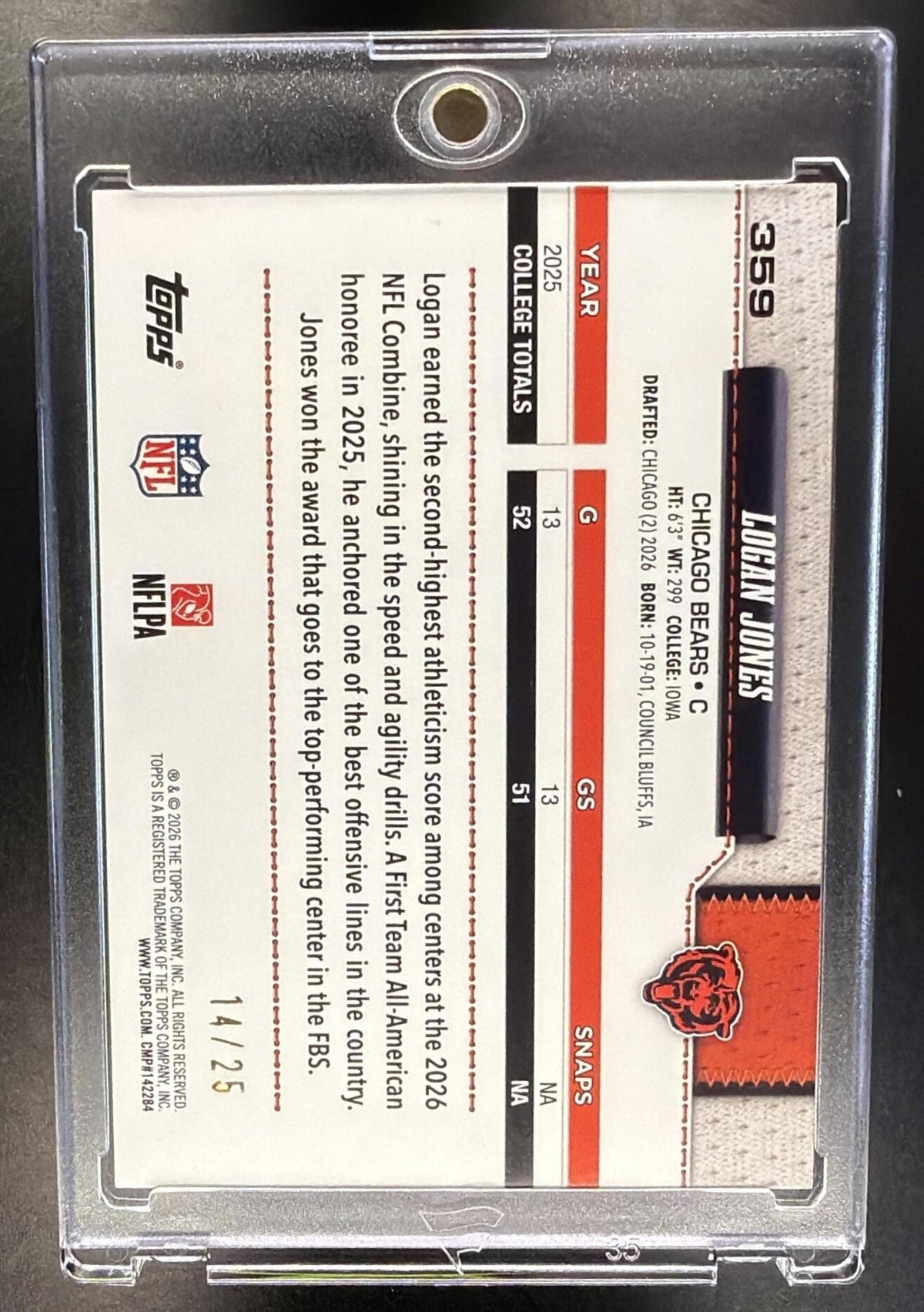 2026 Topps Logan Jones #359 Orange Diamante Foil 14/25 RC