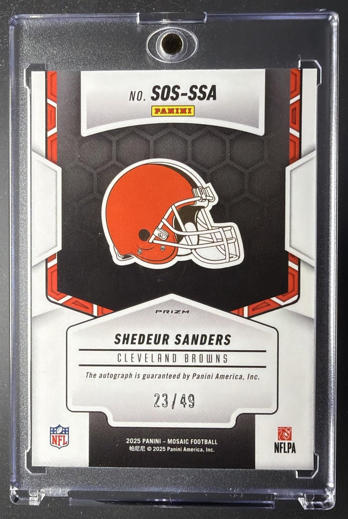 2025 Panini Mosaic Shedeur Sanders #SOS-SSA Showtime Signatures Purple Prizm /49 Auto