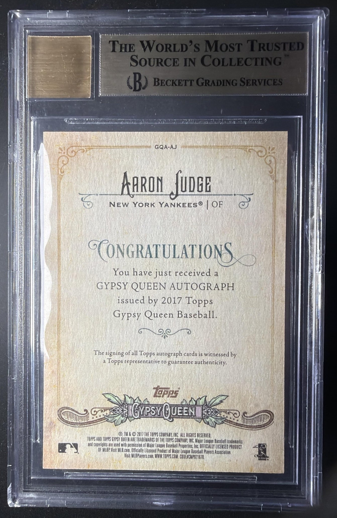 2017 Topps Gypsy Queen Aaron Judge #GQA-AJ Auto RC BGS 9.5