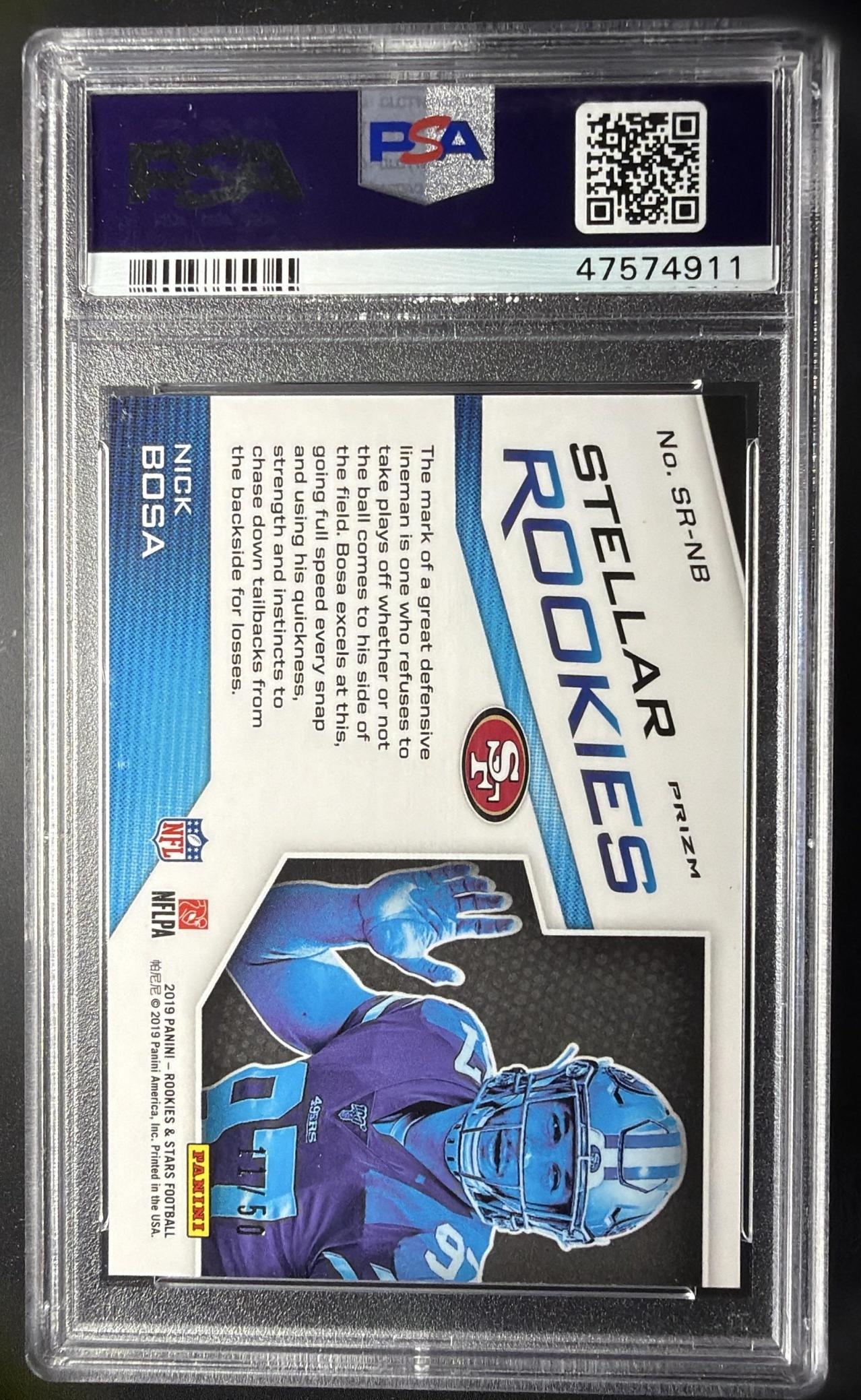 2019 Panini Rookies & Stars Nick Bosa #SR-NB Stellar Pink 11/50 RC PSA 10