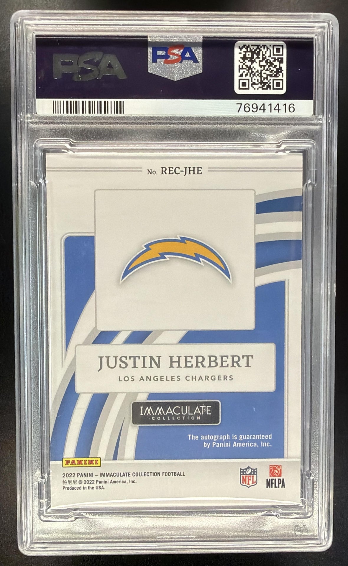 2022 Panini Immaculate Justin Herbert #IPC-JHE Auto Records /25 PSA 9