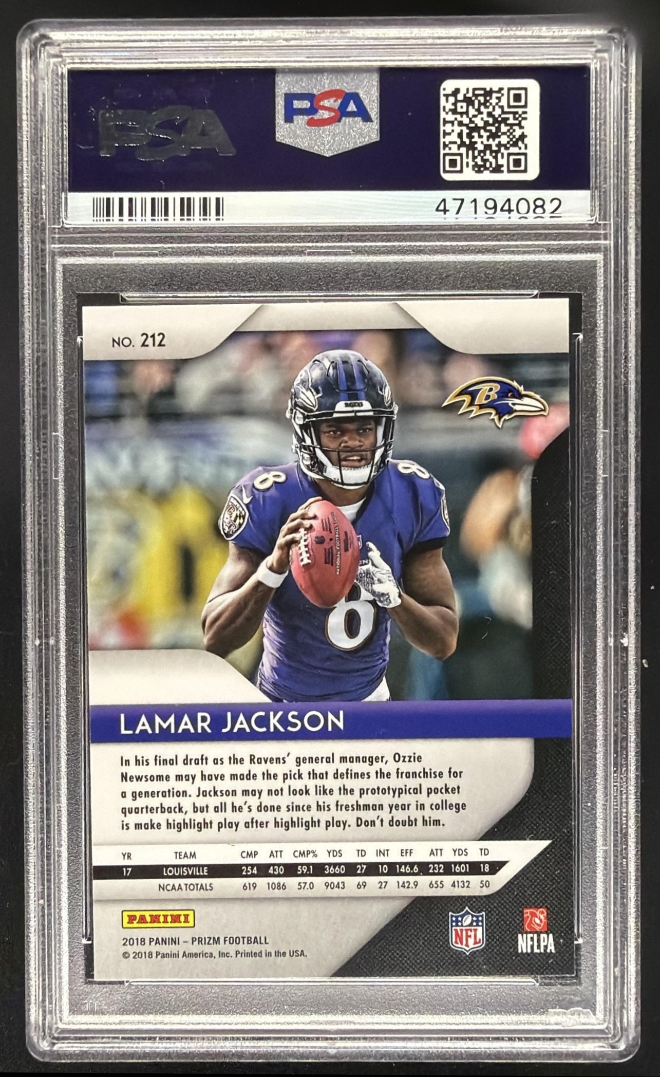 2018 Panini Prizm Lamar Jackson #212 RC PSA 9