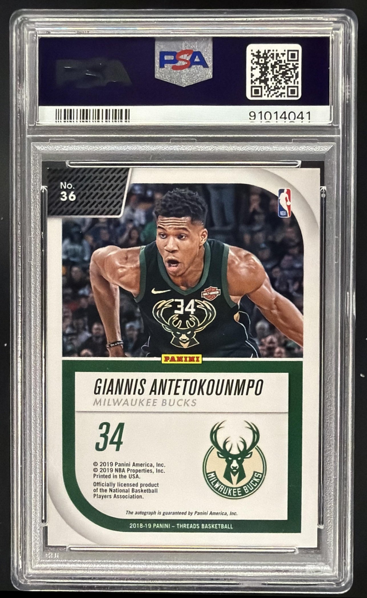 2018-19 Panini Threads Giannis Antetokounmpo #36 Signage Auto PSA 9