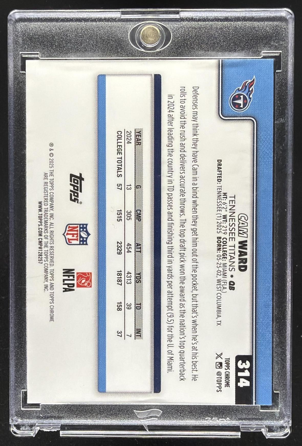 2025 Topps Chrome Cam Ward Neon Pulse Rookie