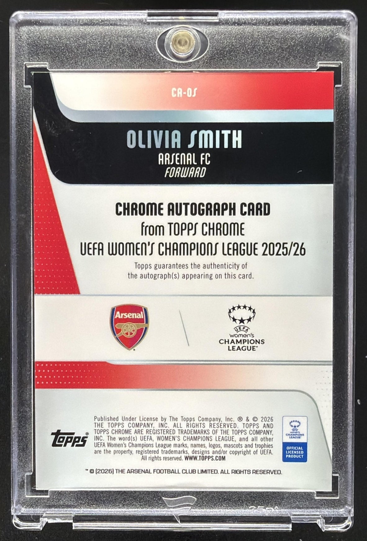 2025 Topps Chrome UEFA Women's Champion's League Olivia Smith Auto #16 /35 RC