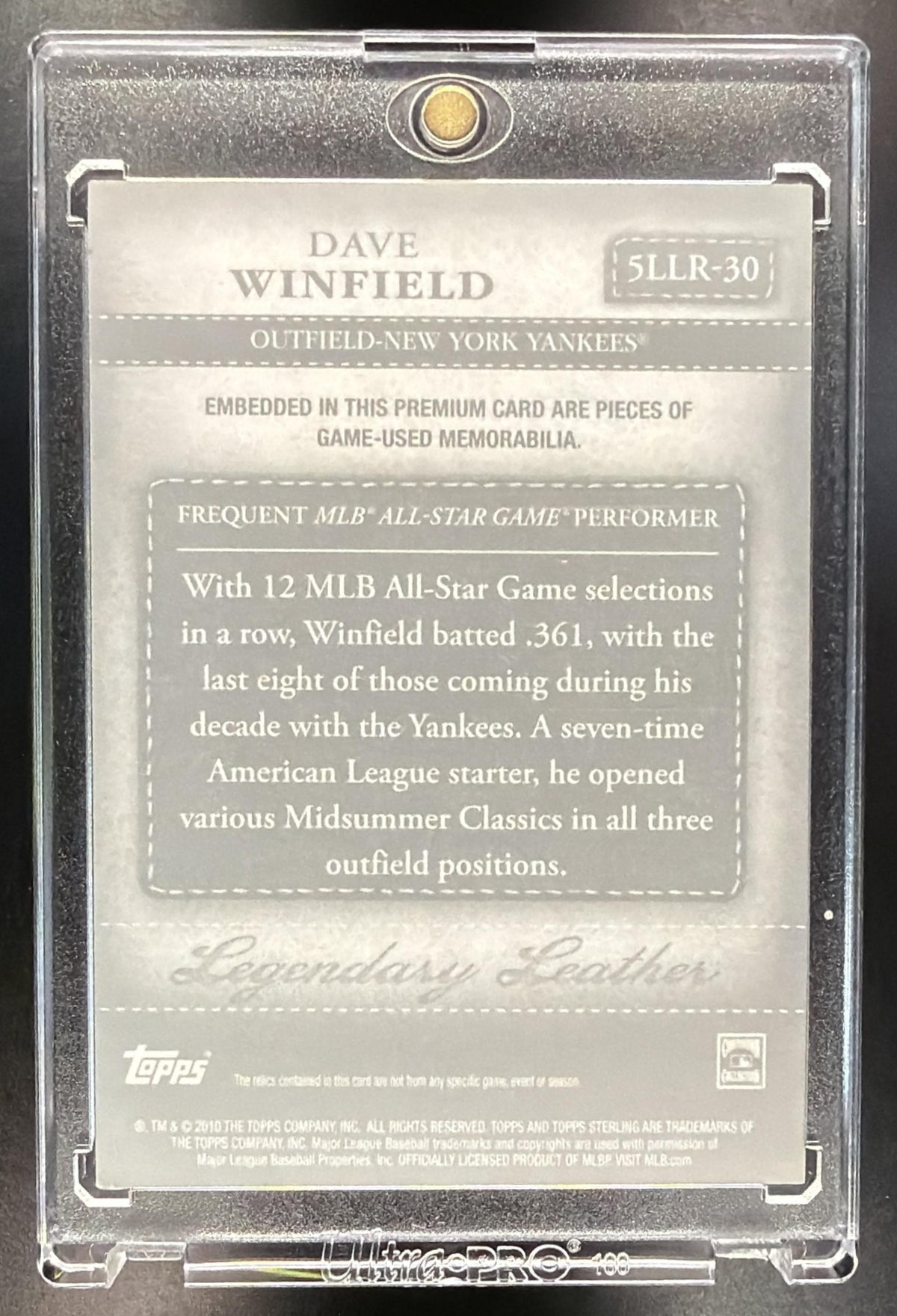2010 Topps Sterling Dave Winfield #5LLR-30 Legendary Bat Relics Five Silver 1/1