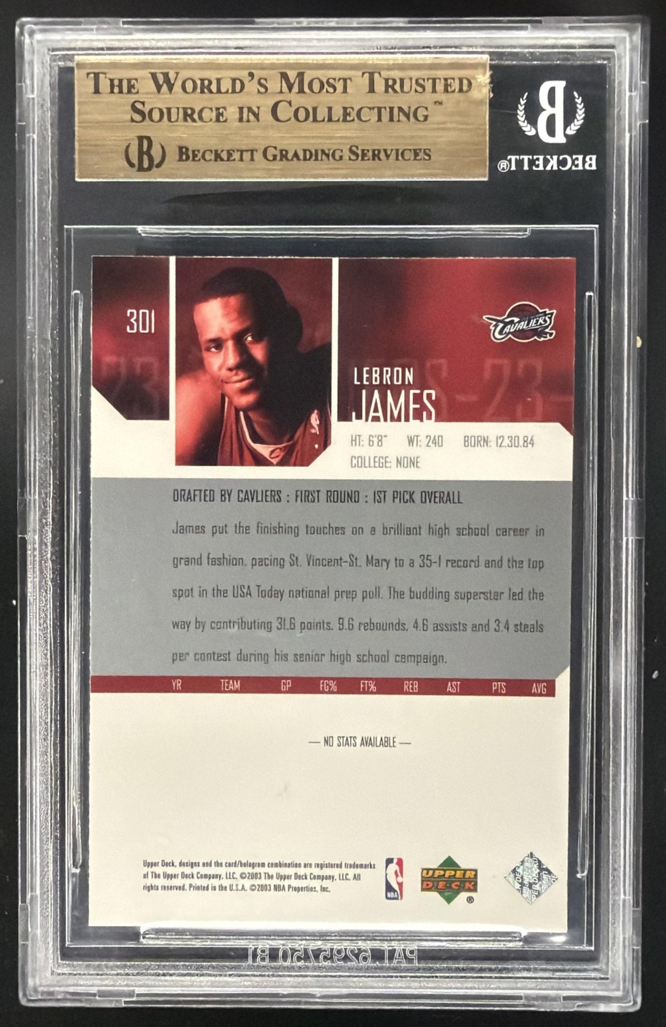 2003-04 Upper Deck LeBron James #301 RC BGS 9.5