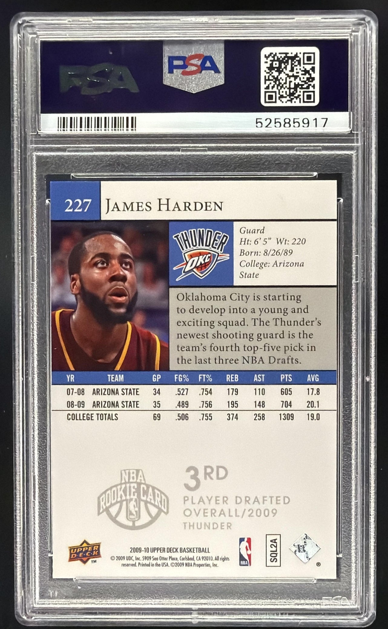 2009-10 Upper Deck James Harden #227 RC PSA 10
