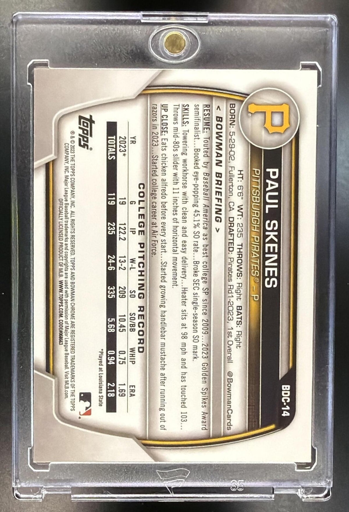 2023 Bowman Draft Sapphire Paul Skenes #BDC-14 Chrome 1st Prospect