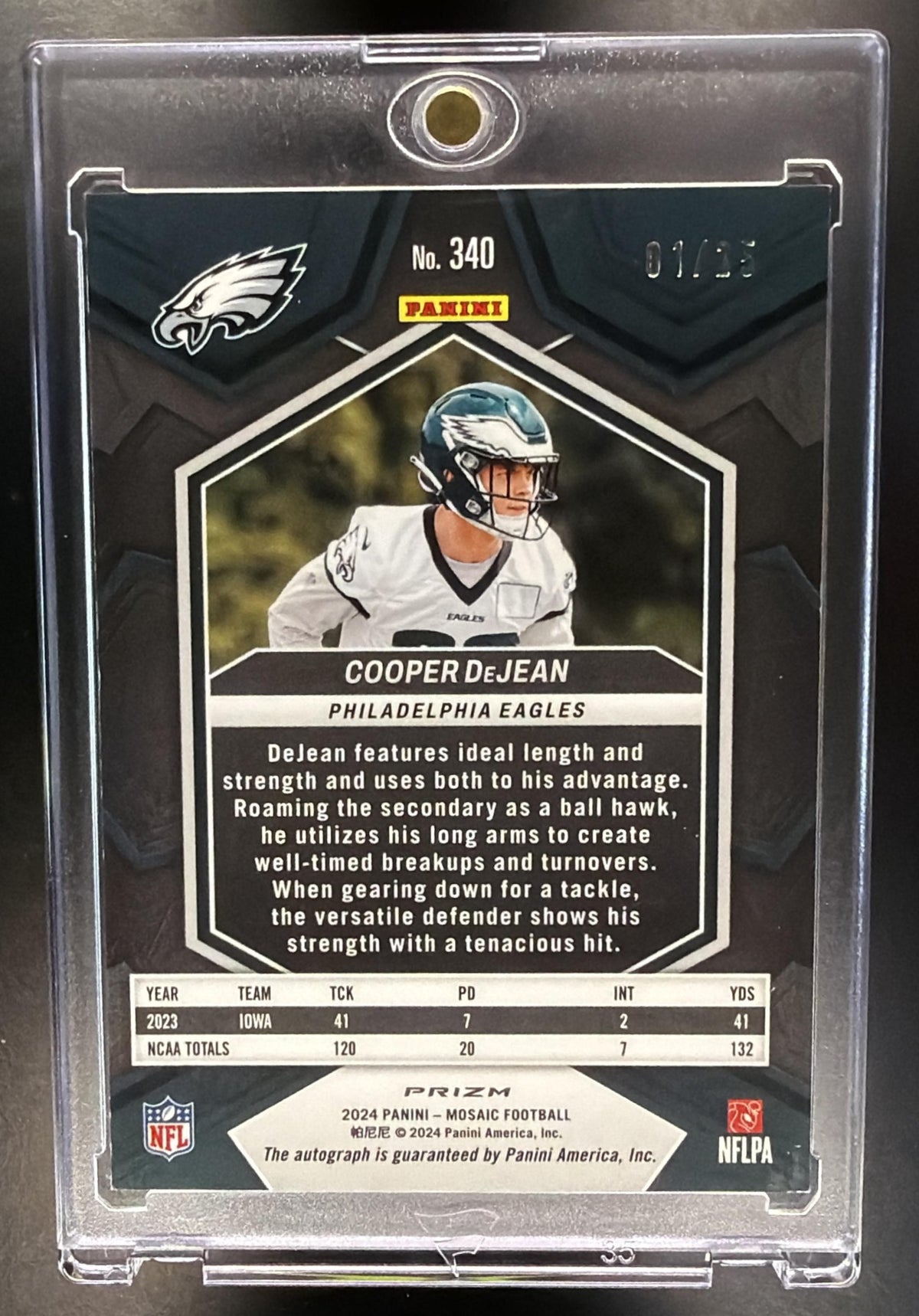 2024 Panini Mosaic Cooper DeJean #340 Rookie Auto Green Black /25 RC