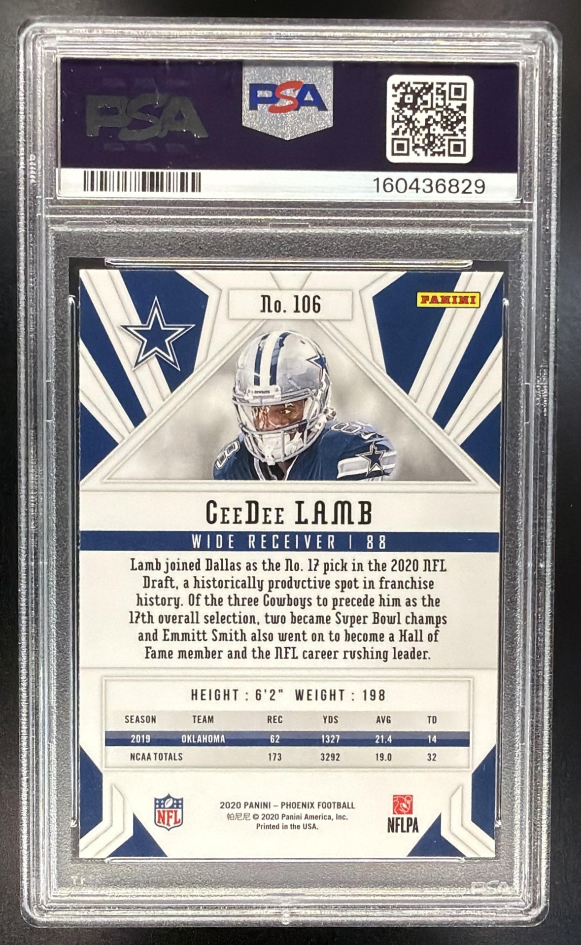 2020 Panini Phoenix CeeDee Lamb #106 Fire Burst RC PSA 10