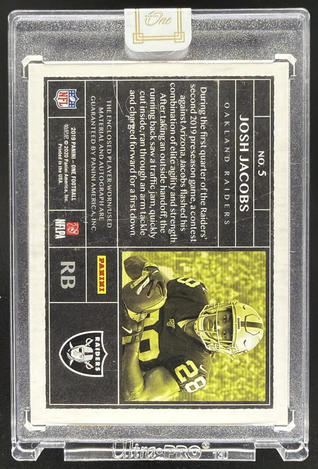 2020 Panini One Josh Jacobs #171 Rookie 99/125 Patch Auto