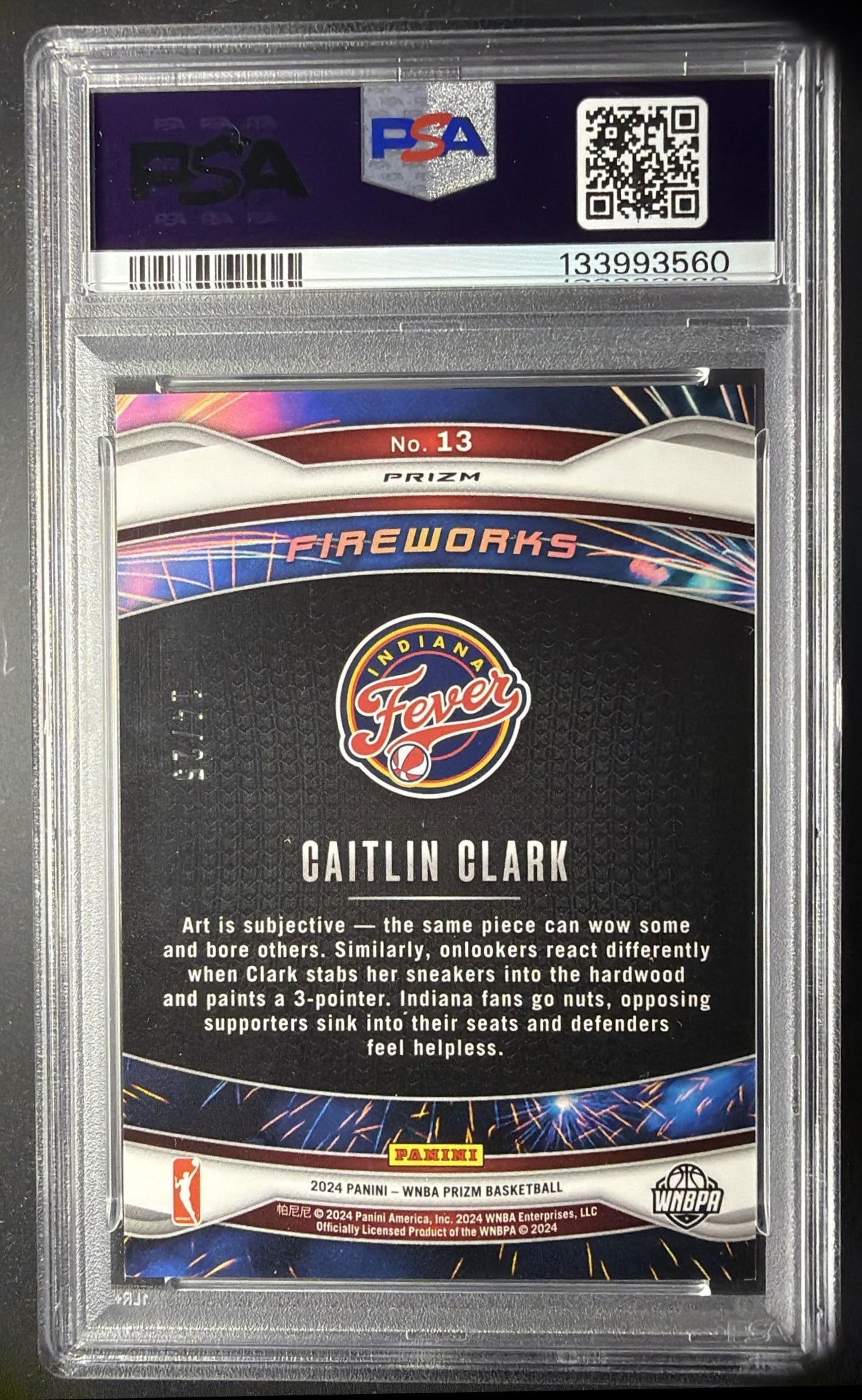 2024 Panini WNBA Prizm Caitlin Clark #13 Fireworks Green Pulsar 14/25 RC PSA 9