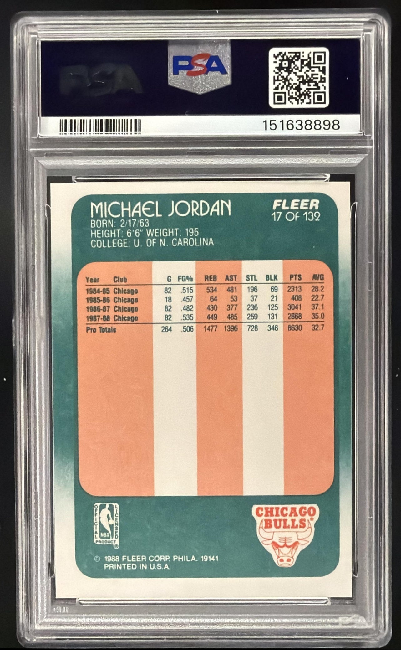 1988-89 Fleer Michael Jordan #17 PSA 8