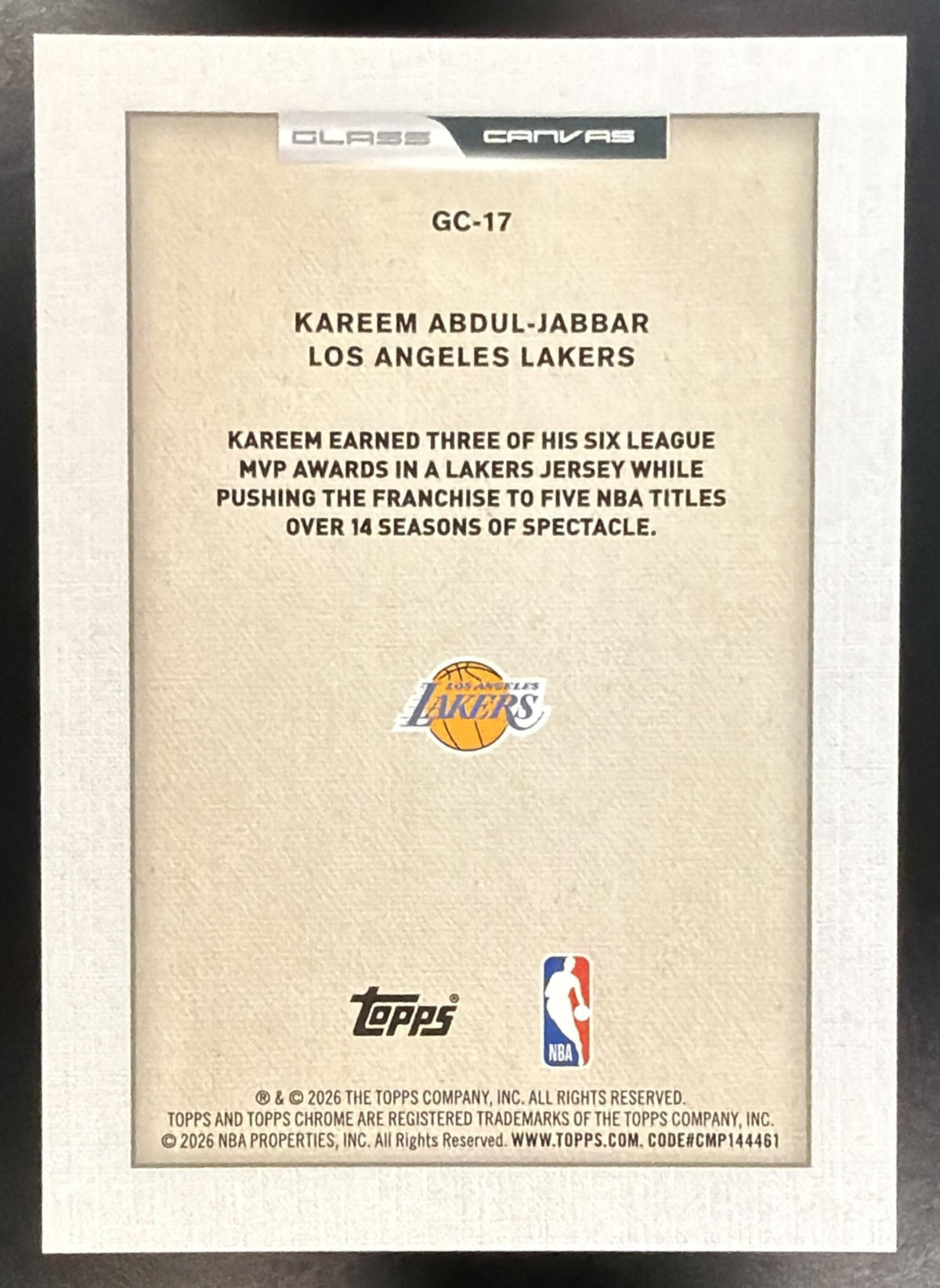 2025-26 Topps Chrome Update Kareem Abdul-Jabbar #GC-17 Glass Canvas SSP