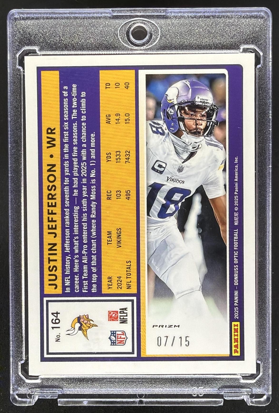 2025 Panini Donruss Optic Justin Jefferson #164 Ice Prizm 7/15