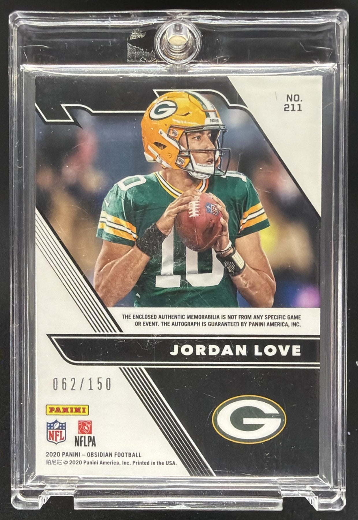 2020 Panini Obsidian Jordan Love #211 62/150 RC Auto
