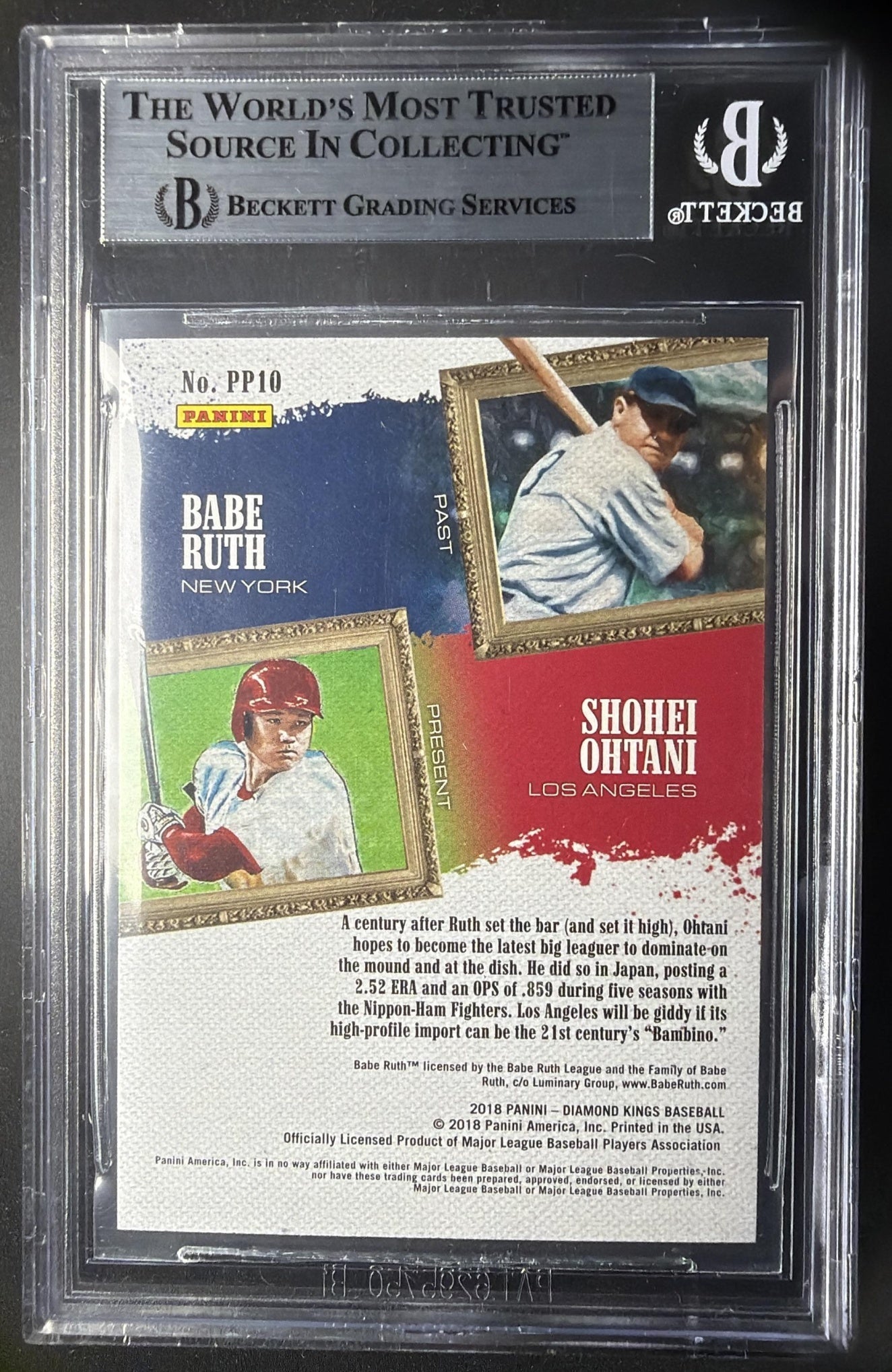 2018 Panini Diamond Kings Babe Ruth Shohei Ohtani #PP10 Past and Present BGS 9