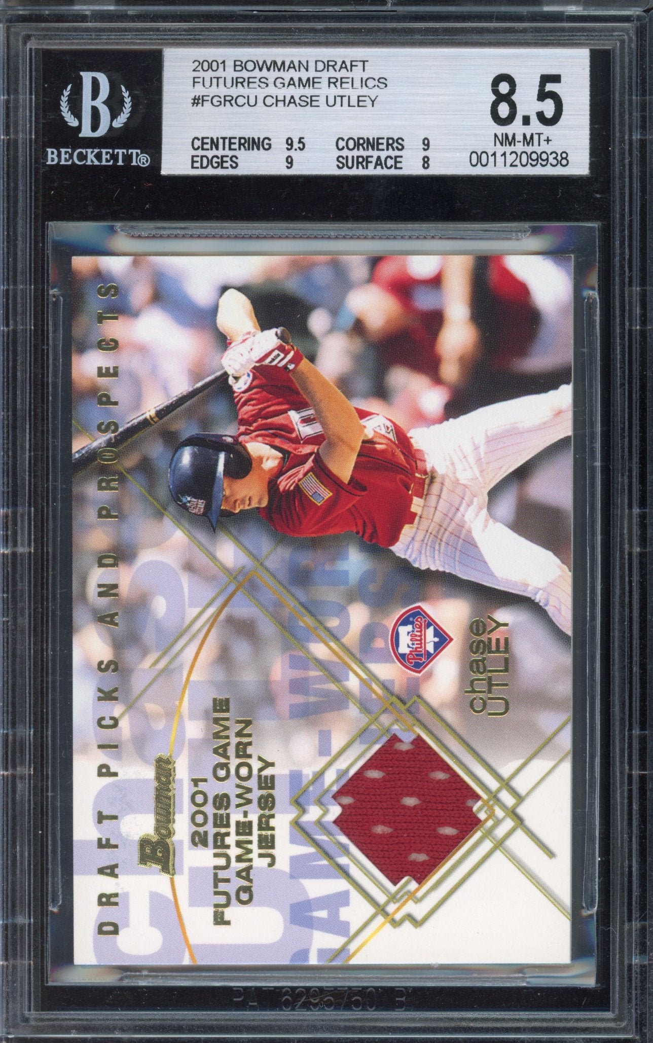 2001 Bowman Draft Chase Utley Futures Game Jersey BGS 8.5
