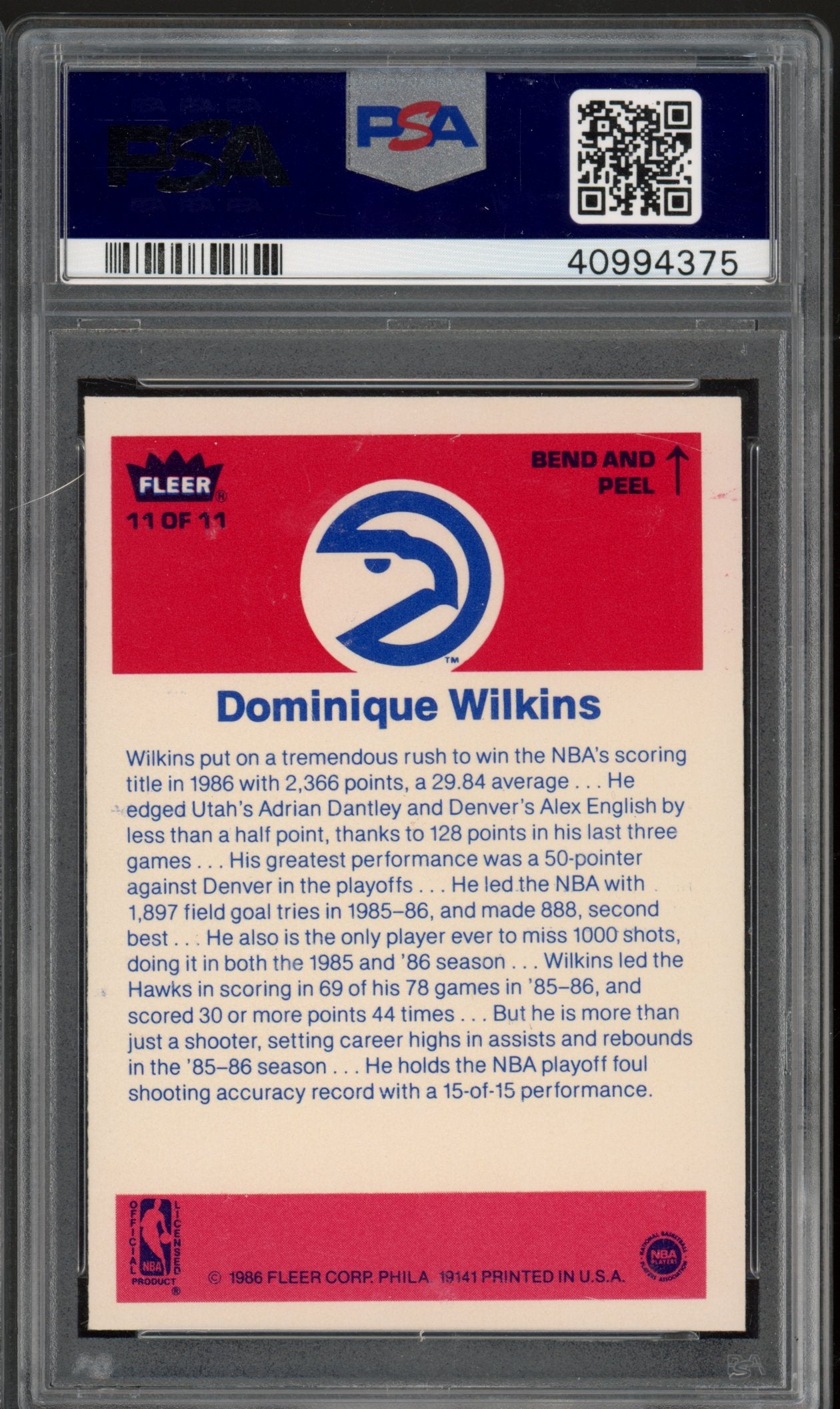 1986 Fleer Dominique Wilkins Sticker PSA 8 RC