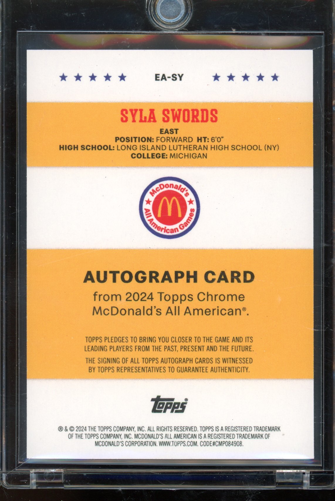 2024 McDonald's Syla Swords On Card Auto