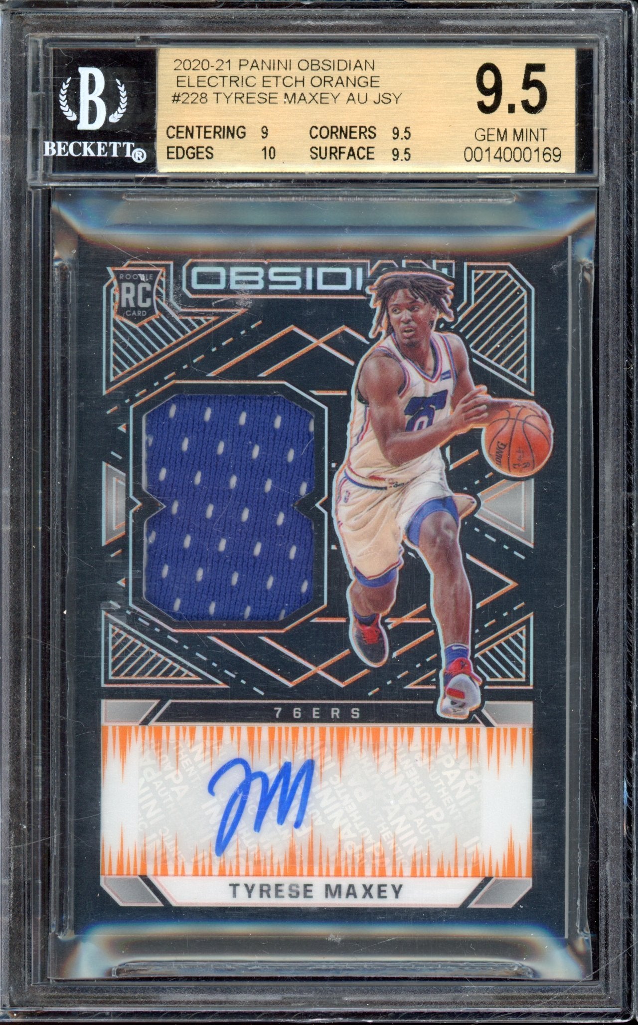 2020 Obsidian Tyrese Maxey Electric Etch Orange Auto Patch Auto 27/35 RC