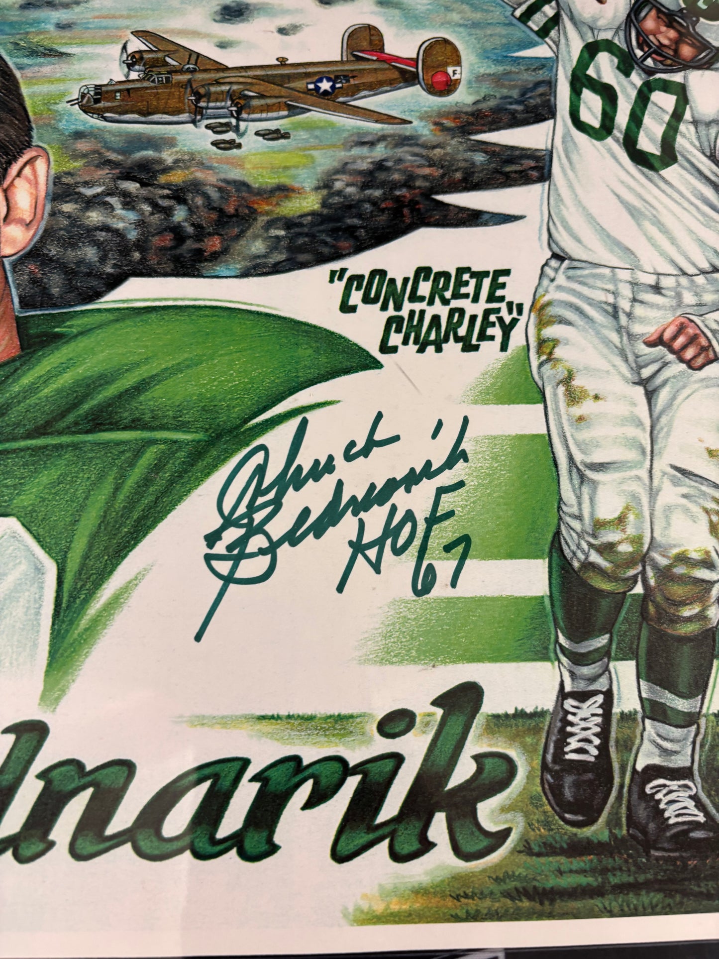Chuck Bednarik Signed 11x14 Art Print JSA "HOF 67"