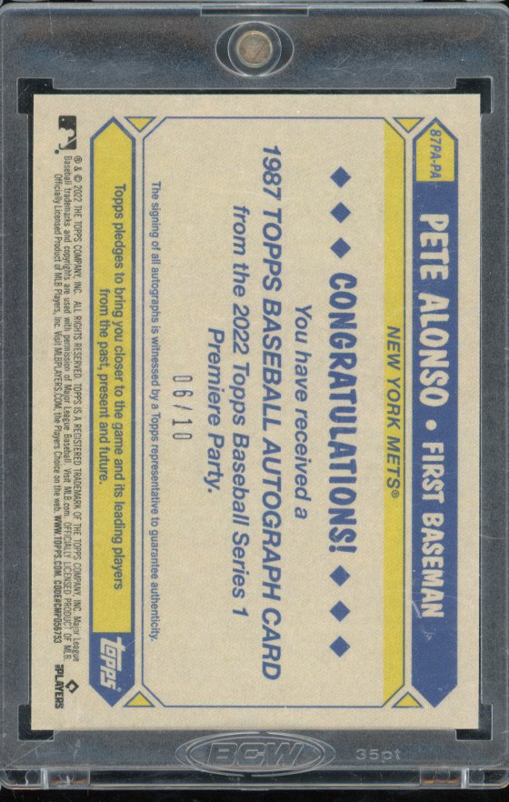 2022 Topps Series One Pete Alonso Premiere Party Auto /10