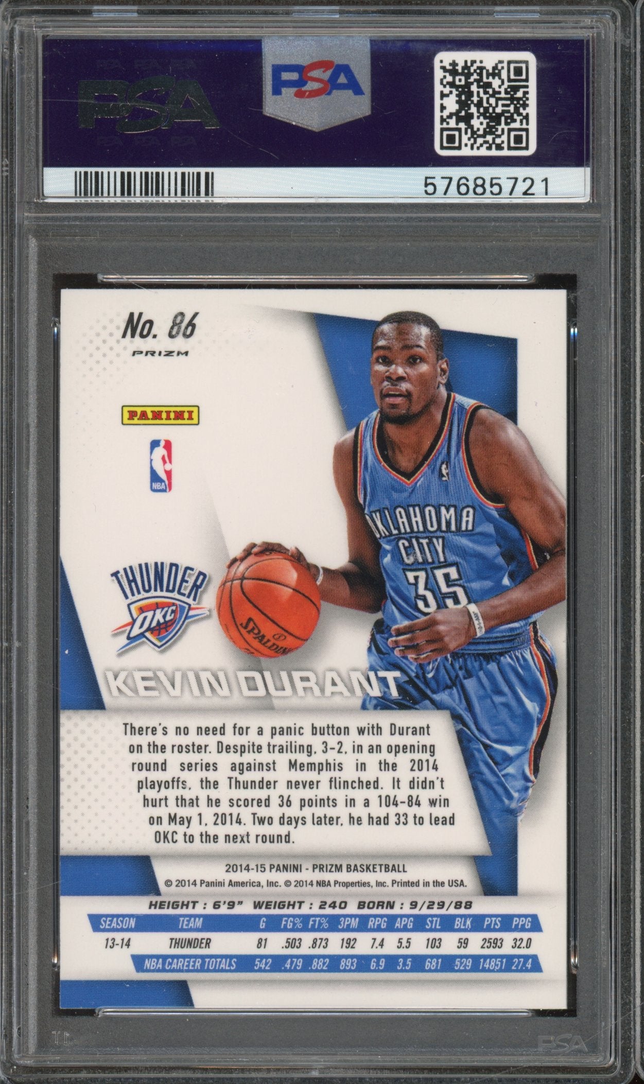 2014 Prizm Kevin Durant Blue & Green Mosaic PSA 10