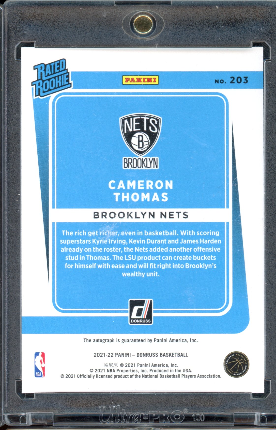 2021-22 Donruss Cameron Thomas Rookie Auto /99
