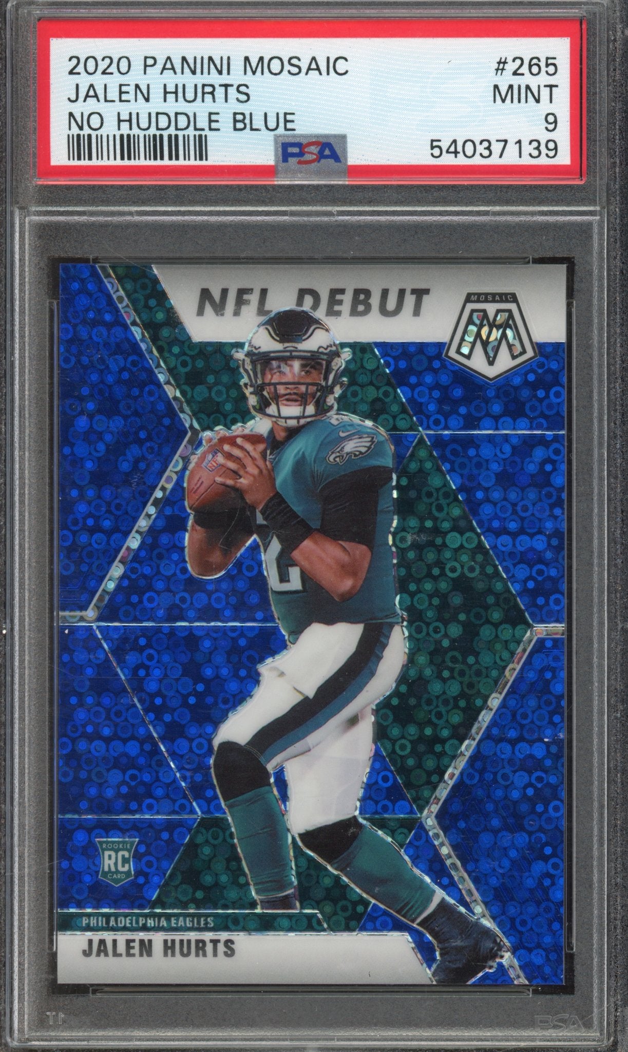 2020 Mosaic Jalen Hurts No Huddle Blue 18/75 PSA 9 RC
