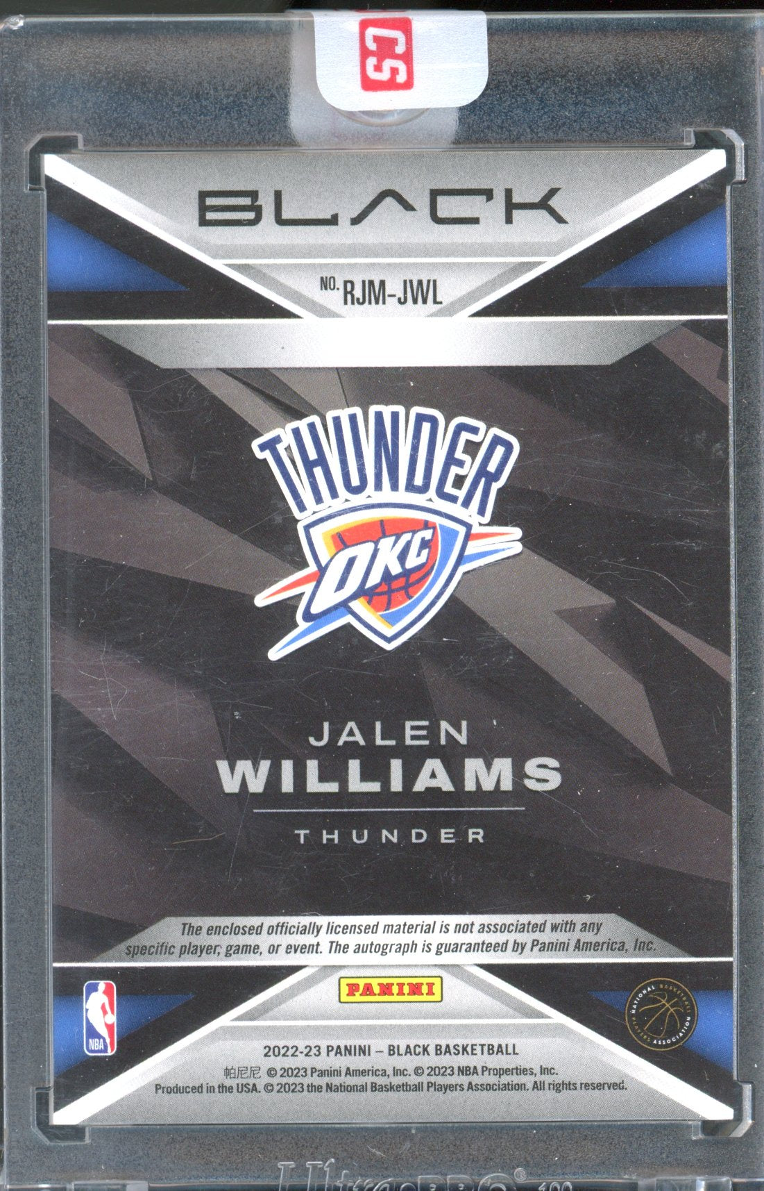 2022 Black Jalen Williams Rookie Patch Auto RPA 09/25 RC
