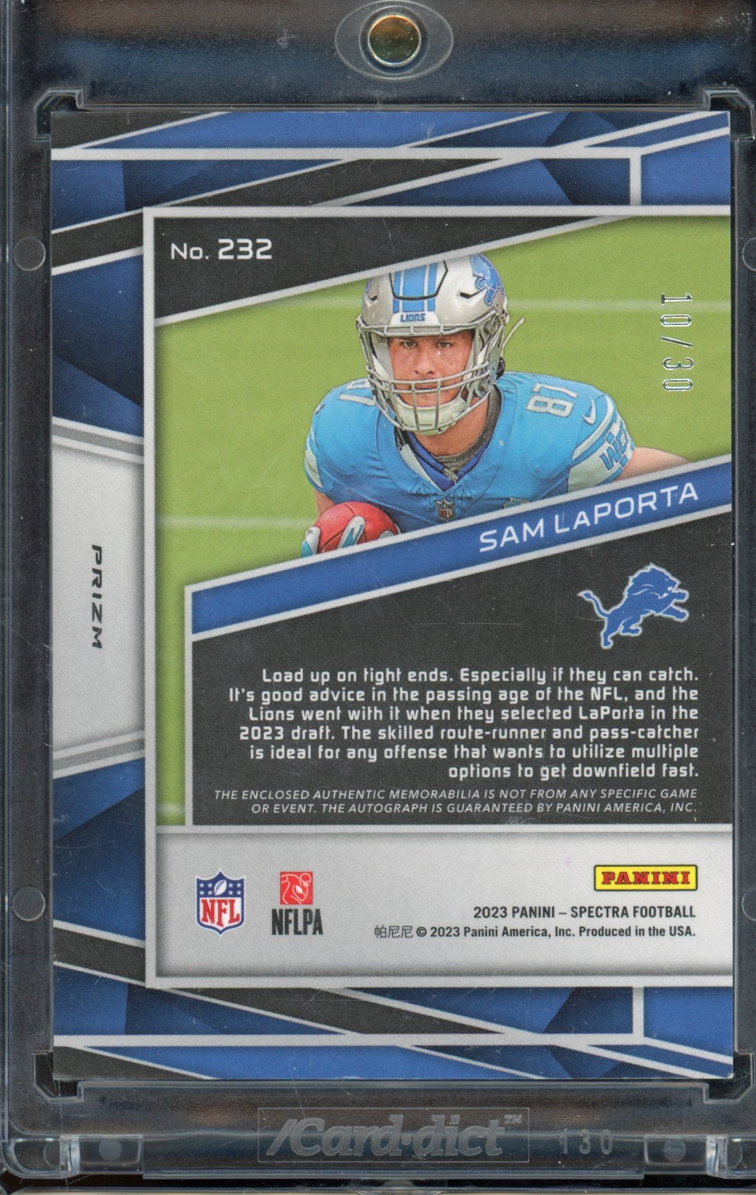 2023 Spectra Sam LaPorta Rookie Patch Auto 10/30 RC
