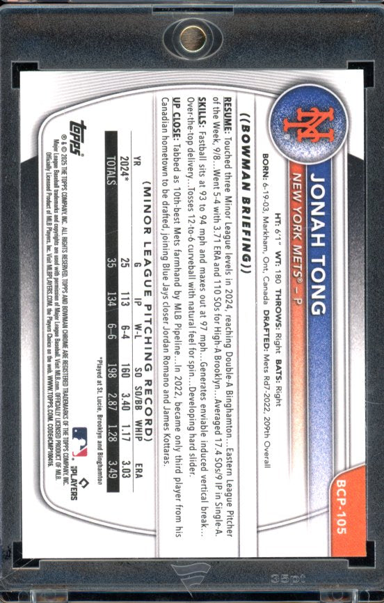 2025 Bowman Chrome Jonah Tong Sunflower Seeds Sp 1st