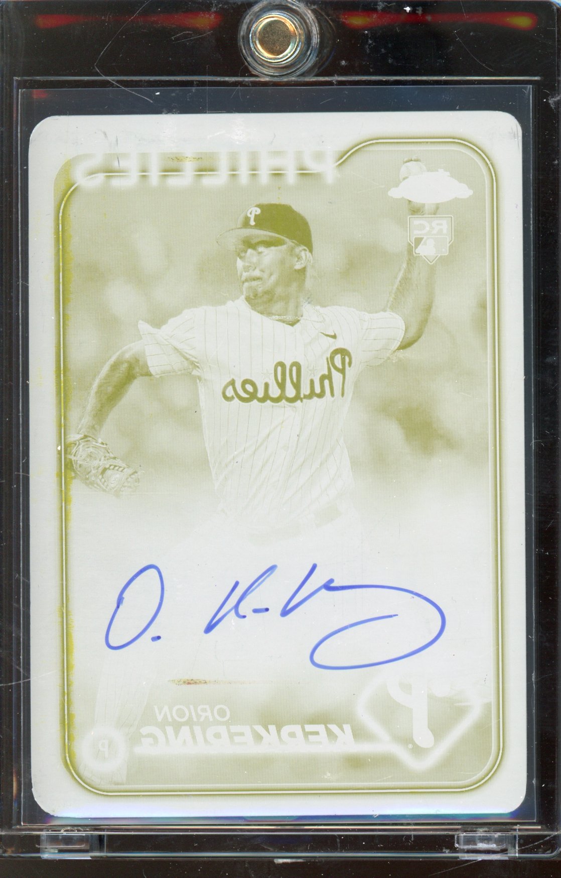 2024 Topps Chrome Orion Kerkering Yellow Printing Plate Auto 1/1 RC