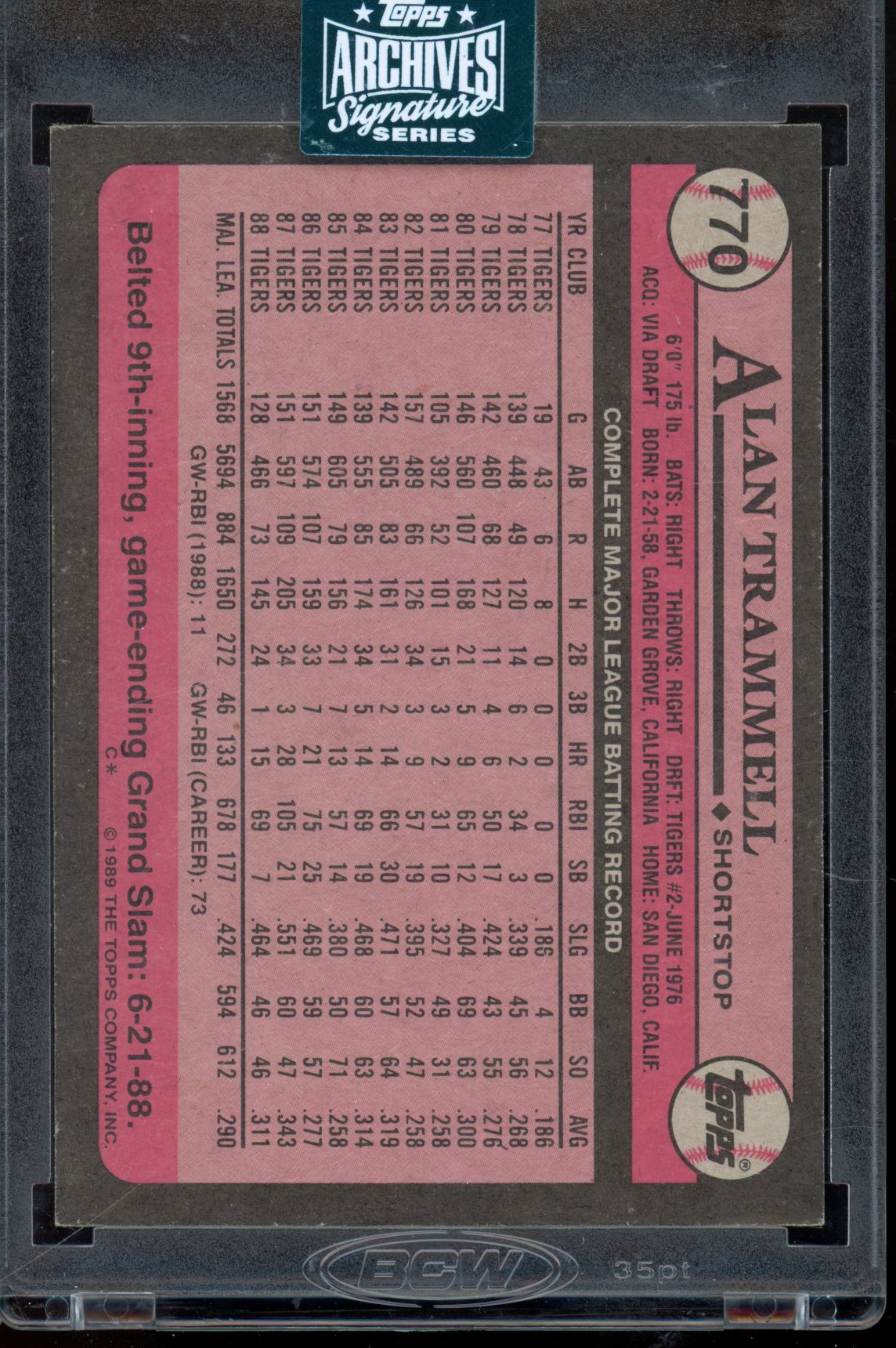 2024 Topps Archives Alan Trammell 1989 Auto 35/50