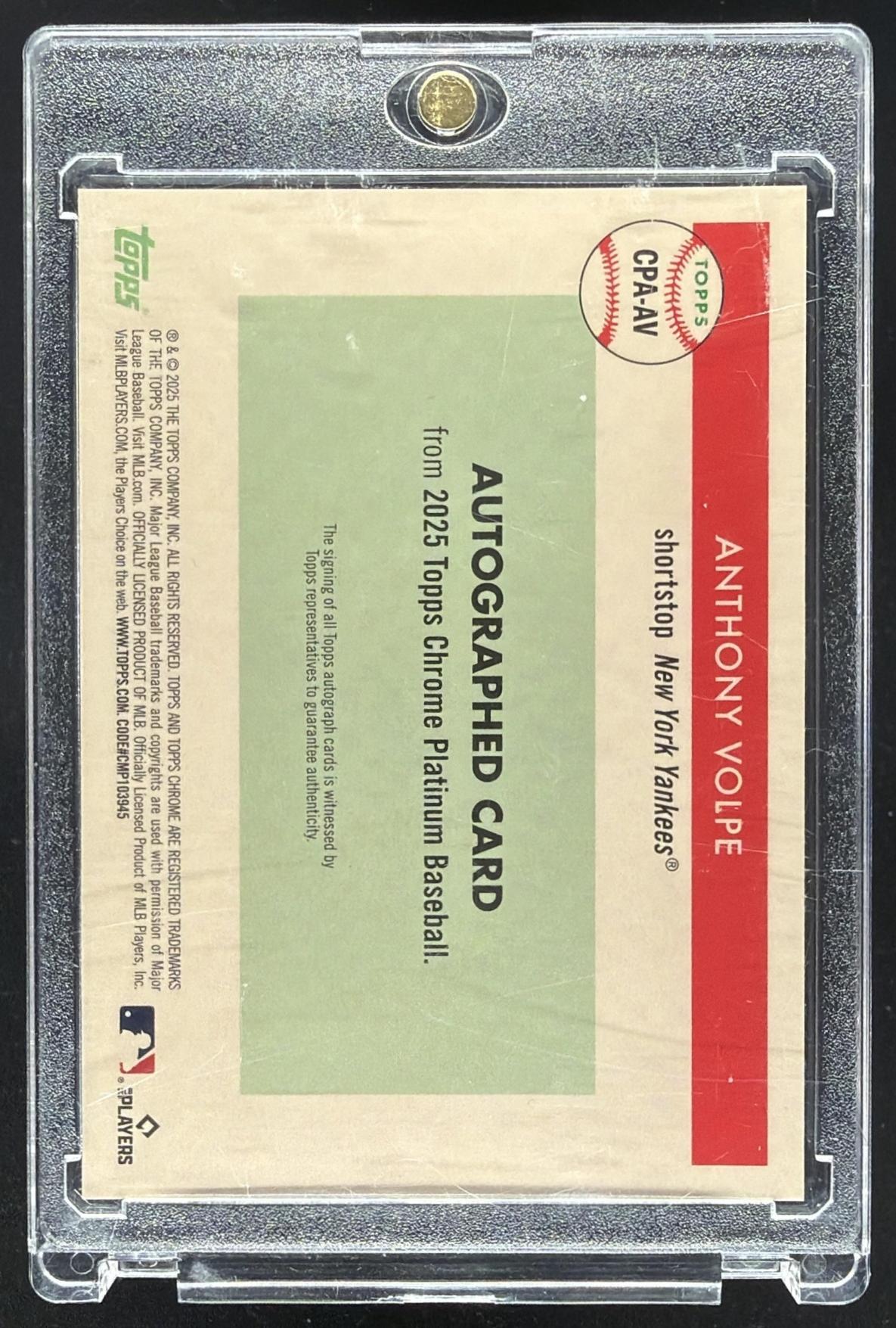 2025 Topps Chrome Platinum Anthony Volpe #CPA-AV Auto Red Refractor /5
