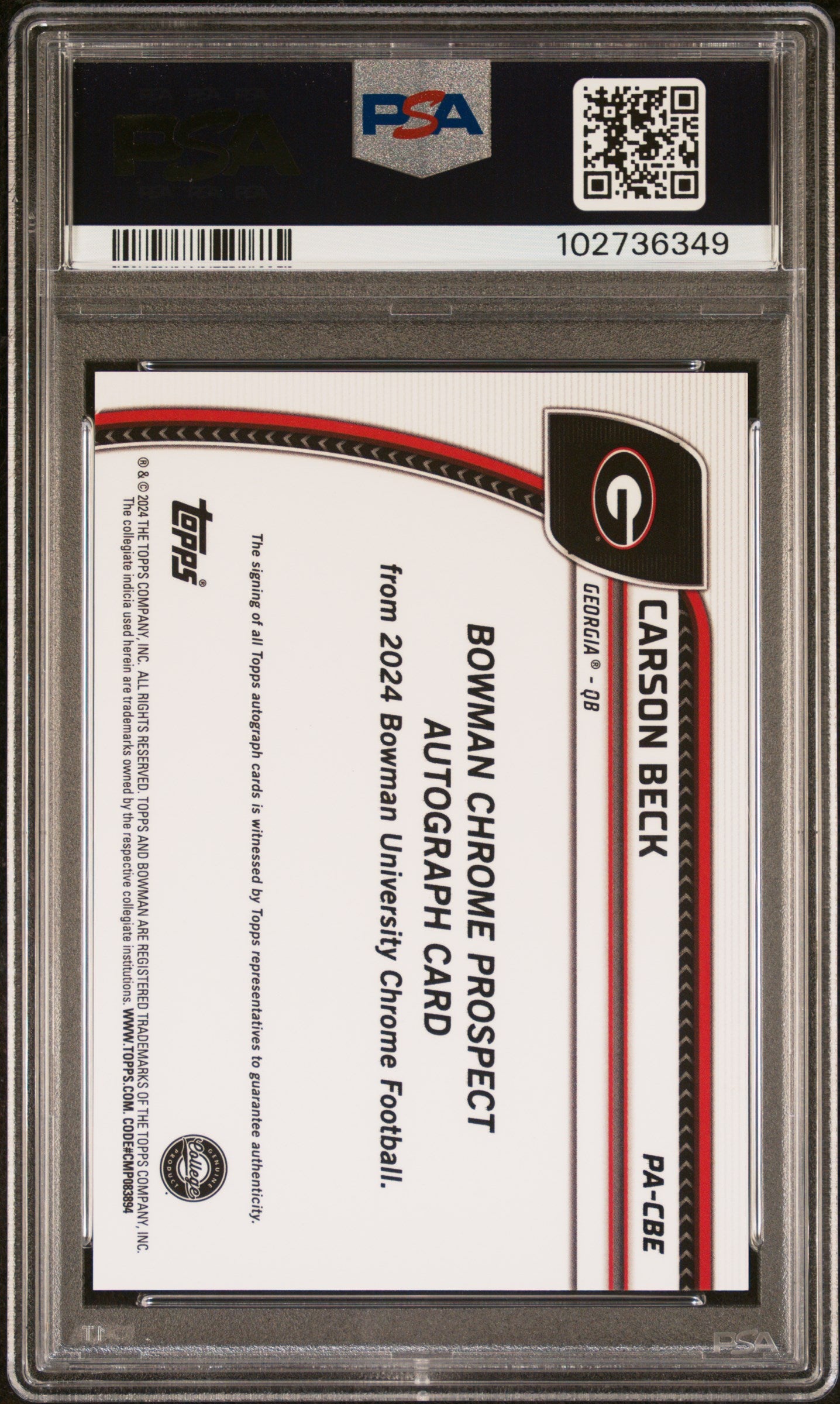 2024 Bowman U Chrome Carson Beck Gold Auto /50 PSA 9