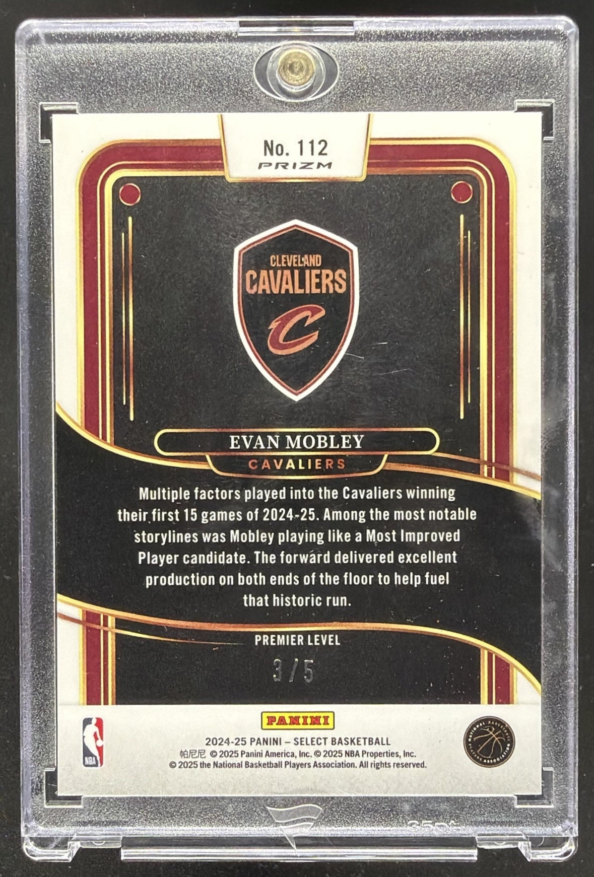 2024-25 Panini Select Evan Mobley #112 Premier Neon Purple Pulsar Prizm FOTL 3/5