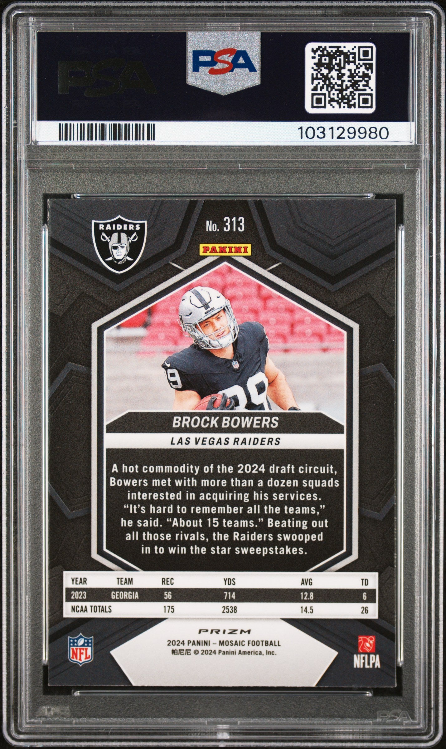 2024 Mosaic Brock Bowers Reactive Yellow PSA 10 RC