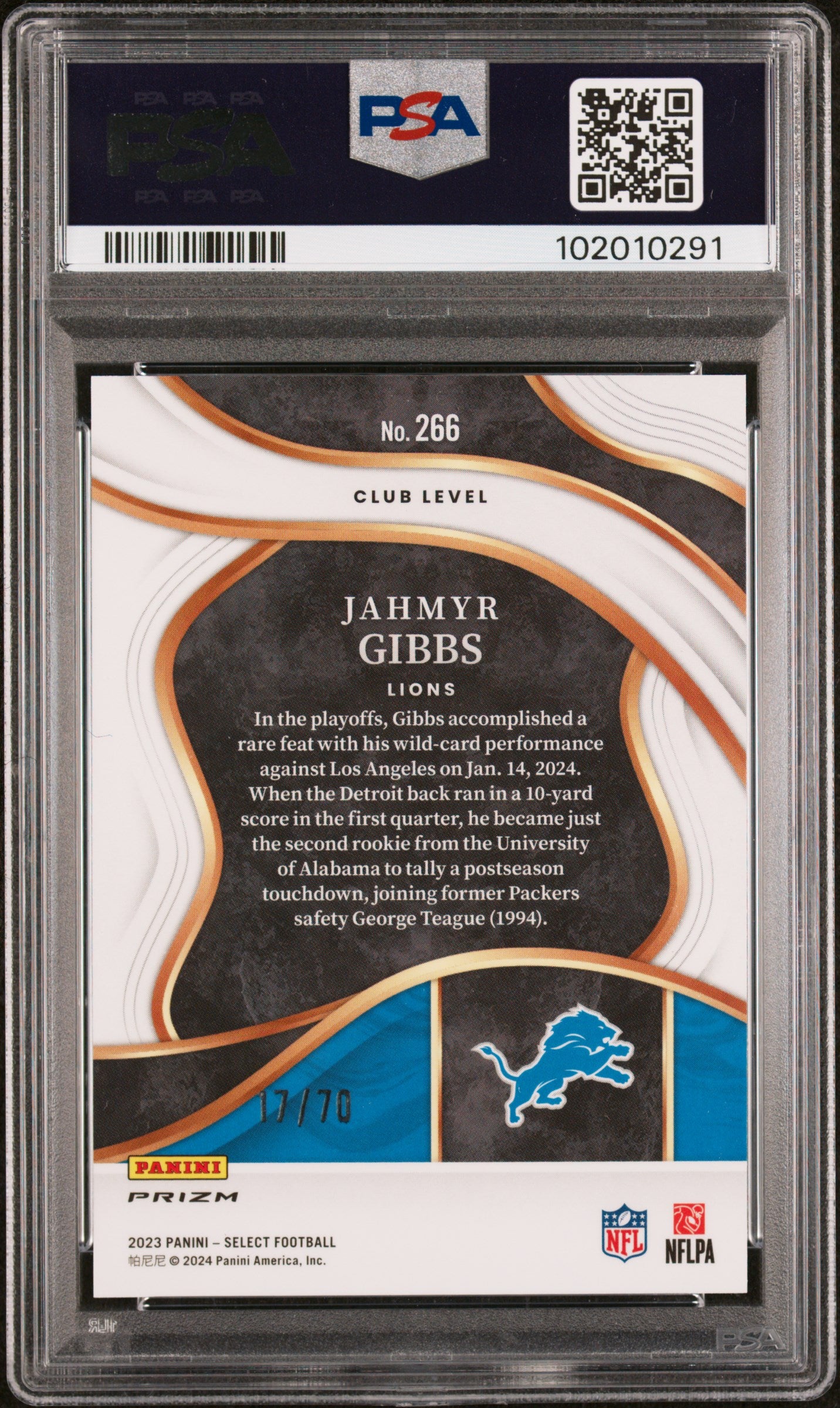 2023 Select Jahmyr Gibbs Dragon Scale /70 Rookie PSA 10