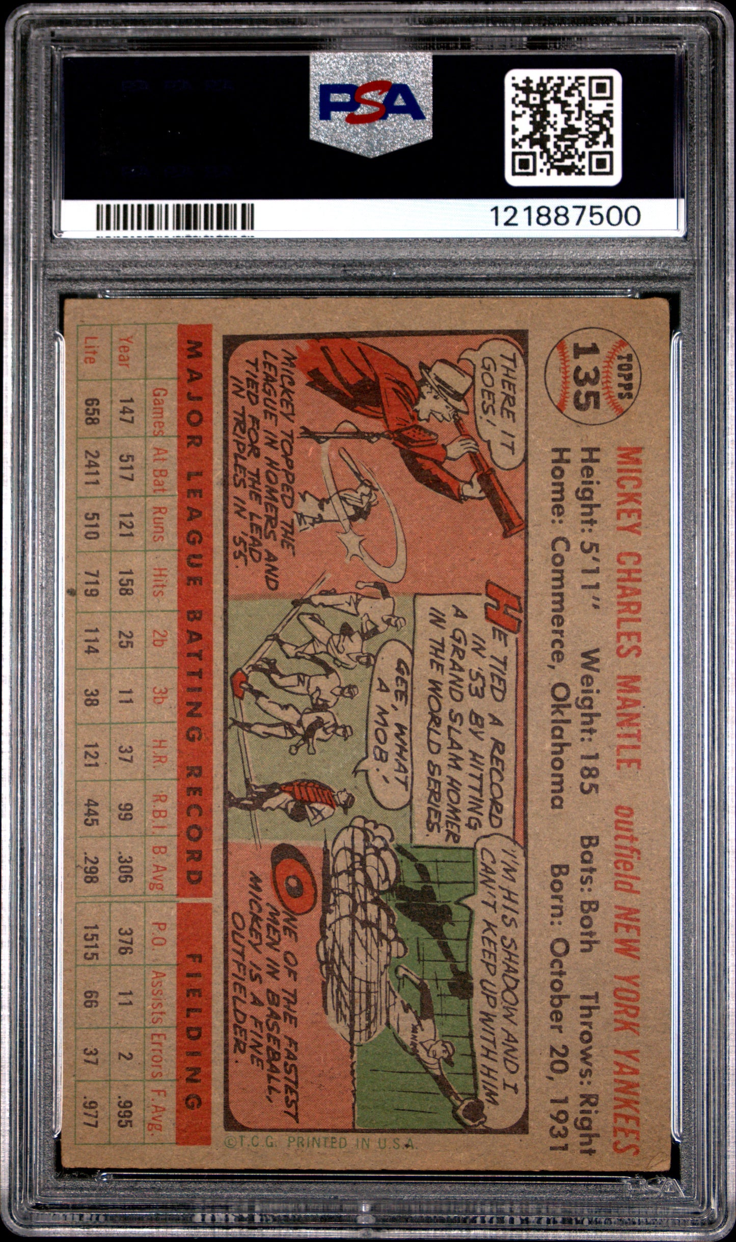 1956 Topps Mickey Mantle #135 Gray Back PSA 3